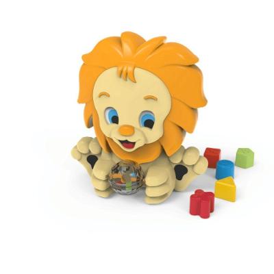 Brinquedo Didático Amigo Leão com Formas para Encaixar e Esfera Giratória com Sons Amarelo Tateti