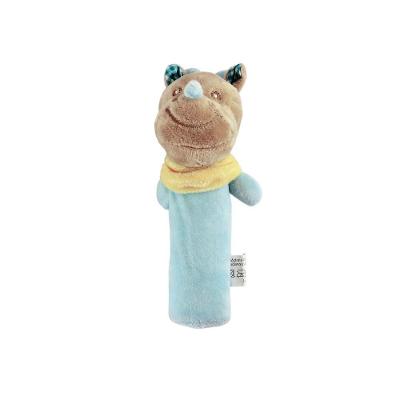 Pelúcia Infantil Chocalho Rinoceronte Azul com Apito e Som Crocante em Algodão Lavável Azul