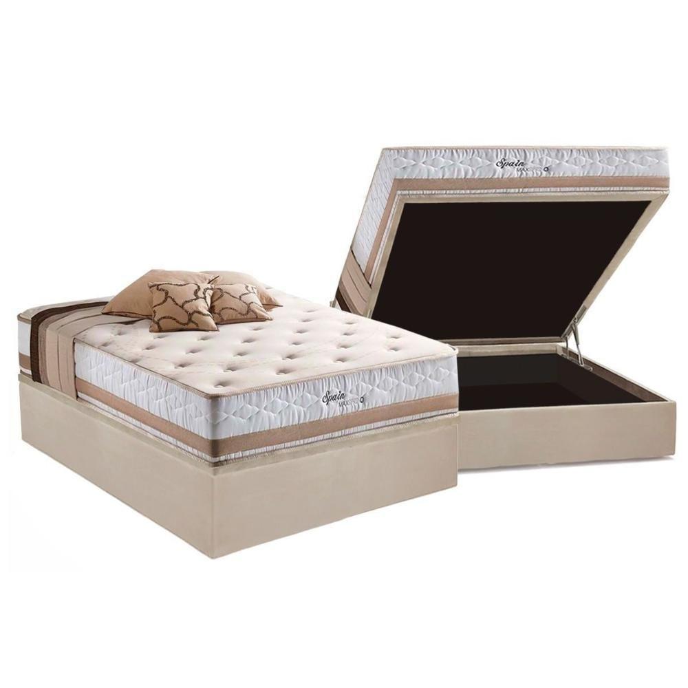Cama Box Baú Casal: Colchão Molas Herval Maxspring Spain + Base CRC Suede Clean(138x188) - 1
