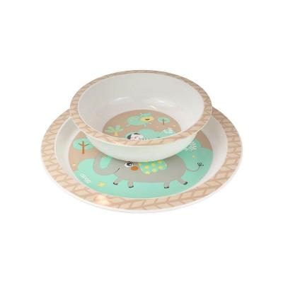 Kit Prato e Tigela Infantil Estampa Safari com Ventosa Rosa Clingo
