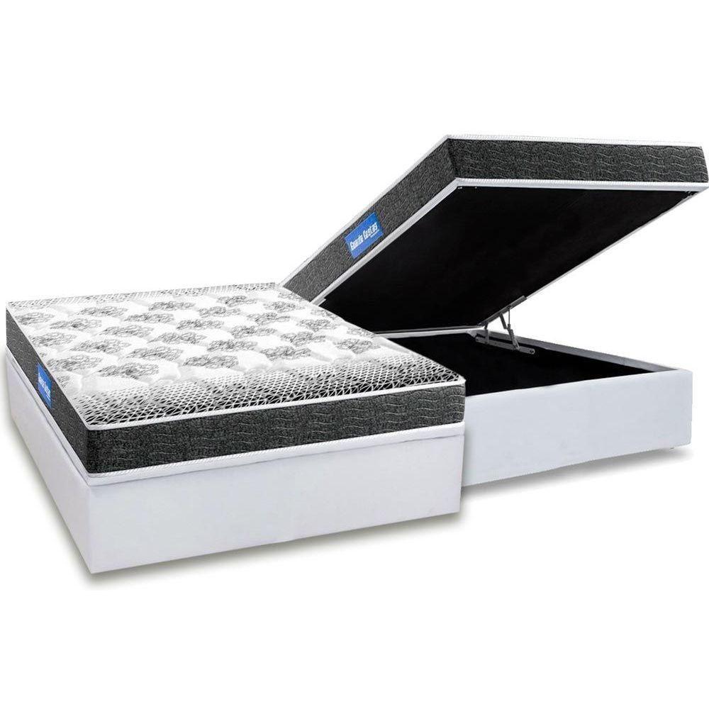 Cama Box Baú Casal: Colchão Espuma Probel D20 Guarda Costas Resistente Black + Base CRC Courano White(138x188) - 1