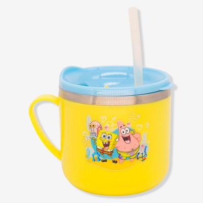 Caneca Infantil Flip Bob Esponja 250ML com Tampa com Fechamento por Pressão Amarelo Zonacriativa