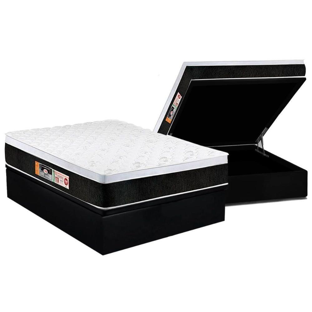 Cama Box Baú Casal: Colchão Espuma D45 Castor Black e White Air Euro Pillow + Base CRC Suede Black(138x188) - 1