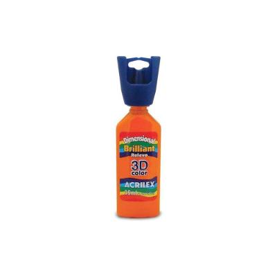 Tinta Relevo Dimensional Brilhante 35ML Laranja para Tecidos, Madeira, Isopor, Cerâmica, Cortiça