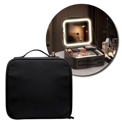Necessaire com Alça e Espelho Portátil com Iluminação LED Preto Fullcommerce