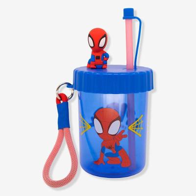 Copo Infantil com Canudo Copo Canudo Flip Infantil Homem Aranha 500ML com Alça para Transporte Azul