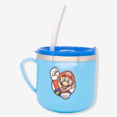 Caneca Infantil Caneca Flip Infantil Super Mario 250ML com Tampa Flip Azul Mario Bros