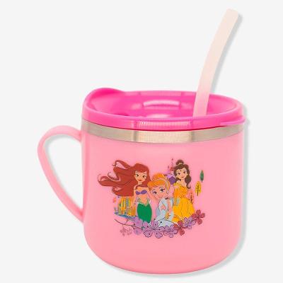 Caneca Flip Infantil Princesas - Disney 250ML com Tampa com Vedação em Silicone Rosa PRINCESAS
