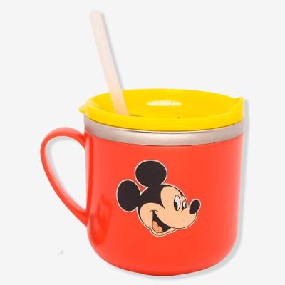 Caneca Flip Infantil Mickey Mouse - Disney 250ML em Aço Inoxidável, Tampa Flip, Vermelho, MICKEY