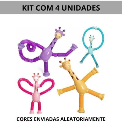 Brinquedo Infantil Girafa Pop Tubo LED com Ventosa Kit com 4 Unidades Amarelo Azul Rosa Roxo OEM