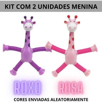 Brinquedo Infantil Girafa Pop Tubo LED com Ventosa Kit com 2 Unidades Rosa OEM