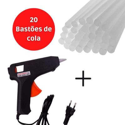 Pistola de Cola Quente Profissional Bico Metálico Plástico Injetado 30 cm Kit 10 20 Ou 30 Bastões