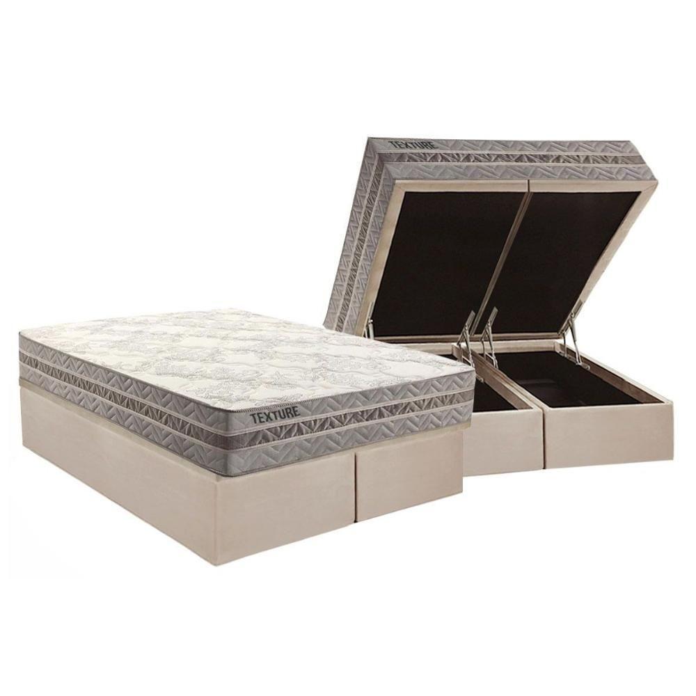 Cama Box Baú Queen: Colchão Molas MasterPocket Ensacadas Paropas   Texture + Base CRC Suede Clean(158x198) - 1