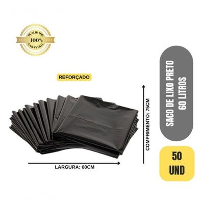 Saco de Lixo 60L Preto Reforçado Super Resistente Pacote com 50 Unidades Higipack