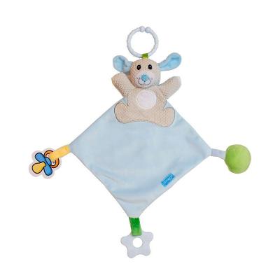 Naninha para Bebê Urso Azul com Suporte para Chupeta e Mordedor em Tecido Macio Azul