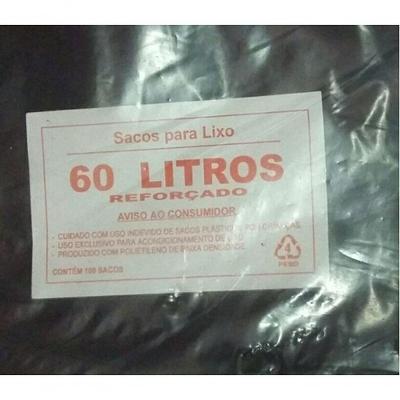 Saco para Lixo Reforçado 60 Litros Preto Pacote com 100 Unidades Higipack