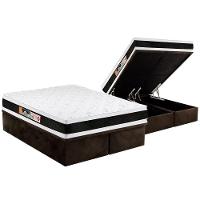 Cama Box Baú Queen: Colchão Espuma Castor D45 Black e White Air Double Face + Base CRC Suede Brown(158x198) - 1