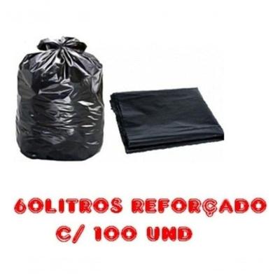Saco para Lixo 60L Preto Reforçado Parede Dupla 63x80CM Fardo com 100 Unidades Higipack