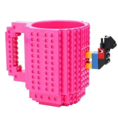 Caneca Bloquinhos com Encaixe Lego + Peças para Montar 350 ml Rosa Pink OEM