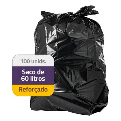 Saco para Lixo Reforçado Preto 60L 100 Unidades para Uso Doméstico e Comercial Higipack