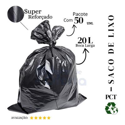 Saco de Lixo 20 Litros Super Reforçado Preto Pacote com 50 Unidades Higipack