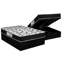 Cama Box Baú Queen: Colchão Espuma D45 Luckspuma Gran Luck Pró Saúde Duplo + Base CRC Suede Black(158x198) - 1