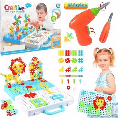 Brinquedo de Montar Creative 199 Peças com Maleta para Montar Formas e Figuras Ark Brasil