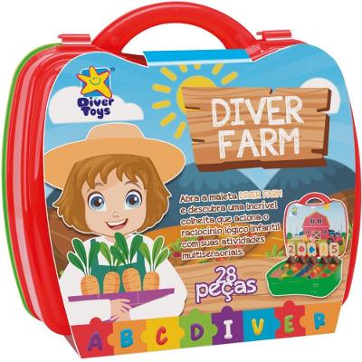 Brinquedo de Faz de Conta Minha Maletinha Farm com 28 Itens e Massinhas para Fazenda Divertoys