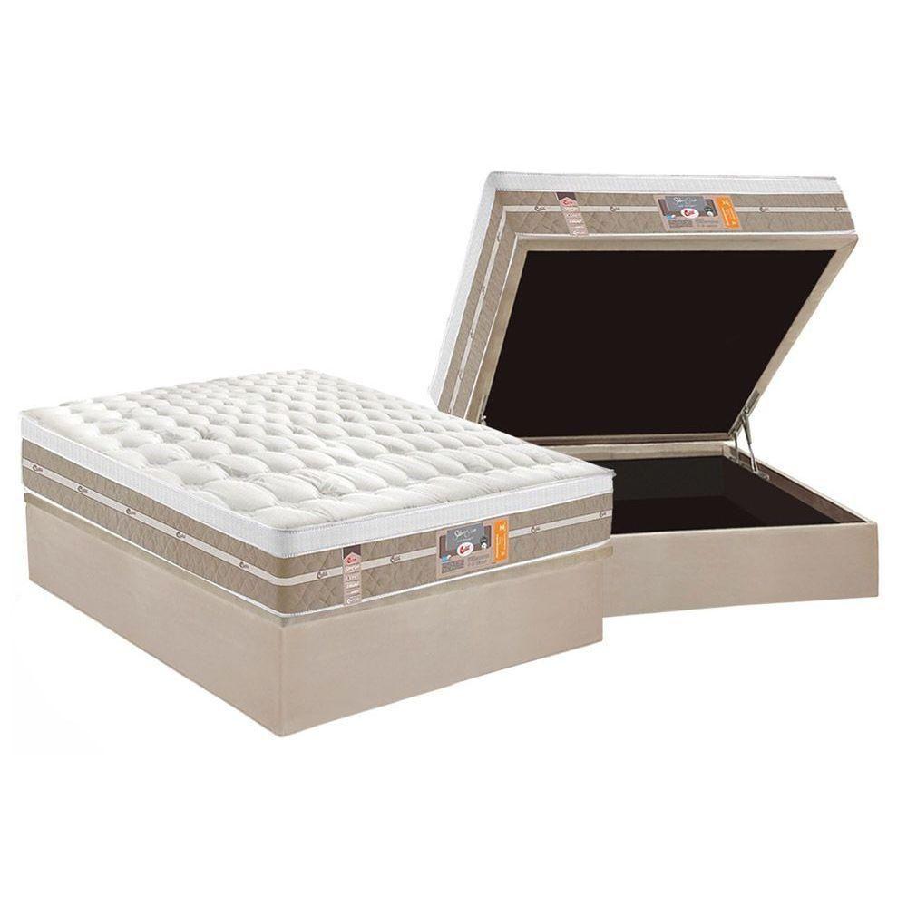 Cama Box Baú Casal: Colchão Molas Castor Pocket Silver Star Air + Base CRC Suede Clean(138x188) - 1