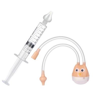 Kit para Lavagem e Limpeza Nasal de Bebês Kit 1 Seringa e 1 Aspirador com Bico de Silicone Laranja