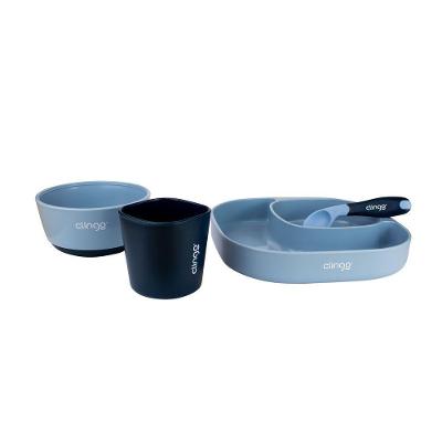 Kit Alimentação Infantil 4 Peças com Prato Divisório e Colher Termossensível Azul