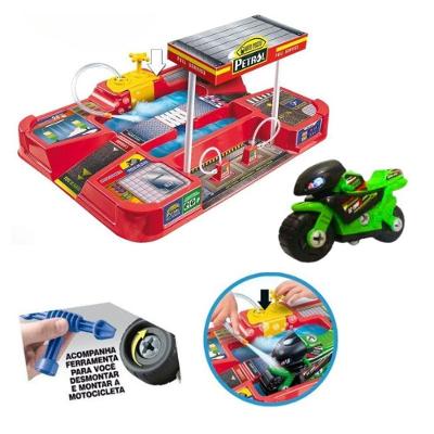 Brinquedo Auto Posto com Lava Rápido Sai Água de Verdade com Moto com Bomba Manual Funcional