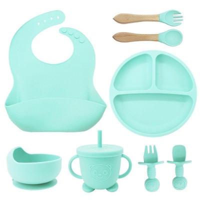 Conjunto de Pratos de Jantar de Silicone para Bebês Talheres Bebê 6 Peças Verde OEM