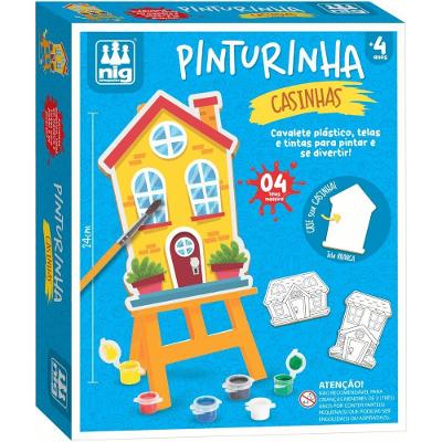 Kit de Pintura Infantil Kit de Pinturinha Casinhas com Cavalete Telas e 6 Tintas Multicolorido Nig