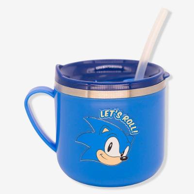 Caneca Infantil Caneca Flip Infantil Sonic 250ML com Tampa Vedada e Canudo de Silicone Azul Outras