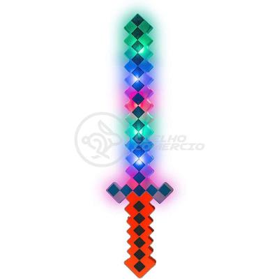 Kit Brinquedo Espada Pixel Minecraft Ninja com Som e Luz 58CM Vermelho Minecraft