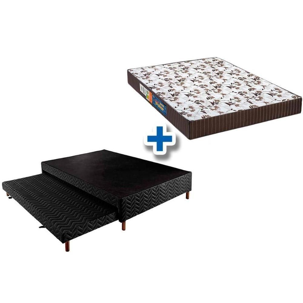 Cama Box c/Auxiliar Casal: Colchão Espuma Polar D33 Pérola Brown + Base CRC Suede Black(138x188) - 1