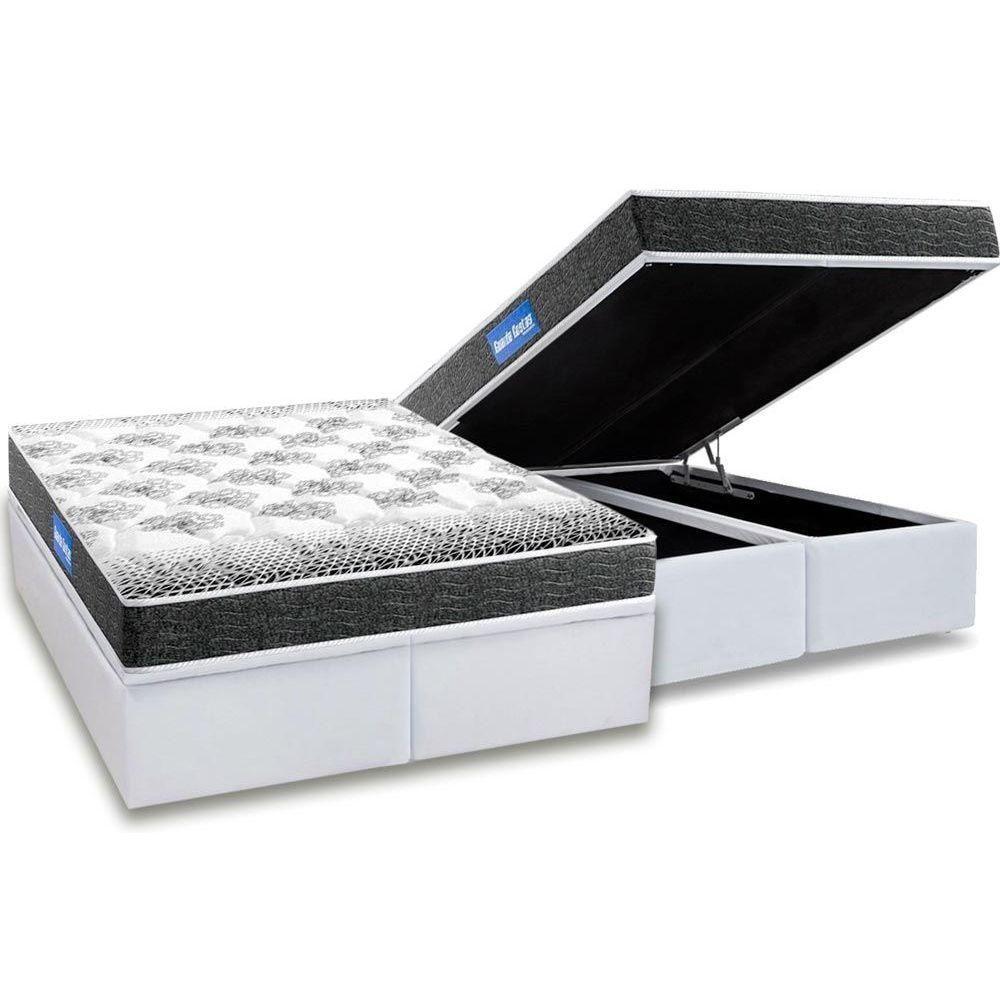 Cama Box Baú Queen: Colchão Espuma Probel D20 Guarda Costas Resistente Black + Base CRC Courano White(158x198) - 1