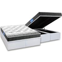 Cama Box Baú Queen: Colchão Espuma Probel D20 Guarda Costas Resistente Black + Base CRC Courano White(158x198) - 1