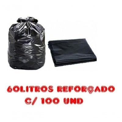 Saco para Lixo Saco de Lixo 60L Preto Reforçado 100 Unidades Parede Dupla com Sanfona na Lateral
