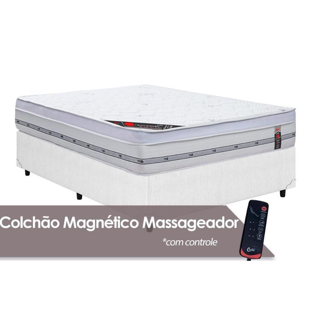 Cama Box Casal: Colchão c/Vibro Massagem Castor Pocket Gold Star Niponpedic Magnético + Base CRC Courano White(138x188) - 1