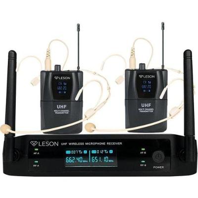 Sistema de Microfone Duplo sem Fio LS962 Digital Multifrequência com Áudio Limpo Bege Leson