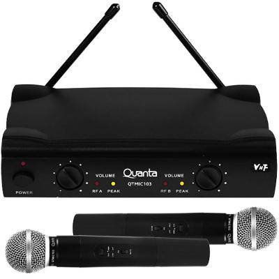 Sistema de Microfone sem Fio QTMIC103 com 2 Canais VHF 180 a 260 MHZ Preto Quanta