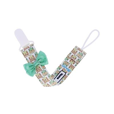 Prendedor de Chupeta Corujas Verde Personalizável com Elástico e Fita Estampada Verde