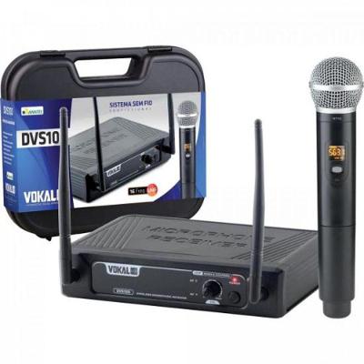 Microfone sem Fio DVS100SM com Receptor UHF de Duas Antenas e 16 Frequências Preto Vokal