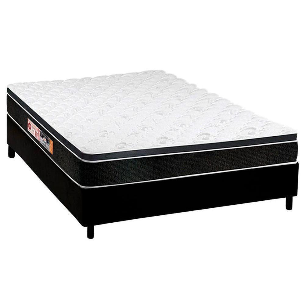 Cama Box Casal: Colchão Espuma D45 Castor Black e White Air + Base CRC Courano Black(138x188) - 1