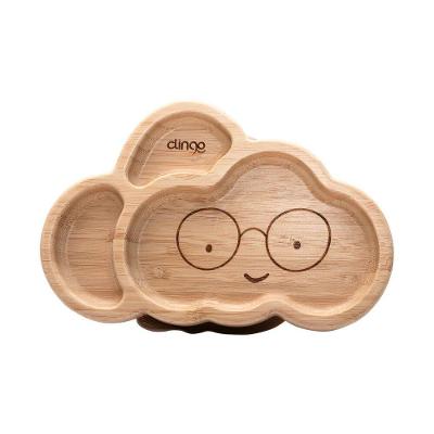 Prato Infantil Prato Bambu Nuvem com Ventosa de Silicone, Três Divisórias e Ecológico Seguro