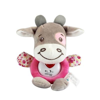 Pelúcia Infantil Vaquinha Musical com Luz e Sons Tpc com Luzes Calmantes Branco Clingo
