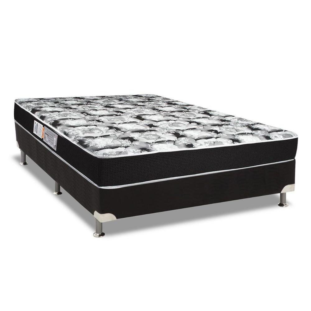 Cama Box Casal: Colchão Espuma D45 Luckspuma Gran Luck Black Pró Saúde + Base CRC Suede Black(138x188) - 1
