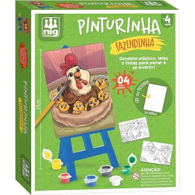 Kit de Pintura Infantil Kit de Pinturinha Fazendinha com Cavalete 4 Telas 6 Tintas Nig Brinquedos